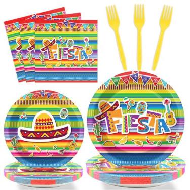 Imagem de Conjunto de decorações de festa, pratos mexicanos Tevxj para 24 convid