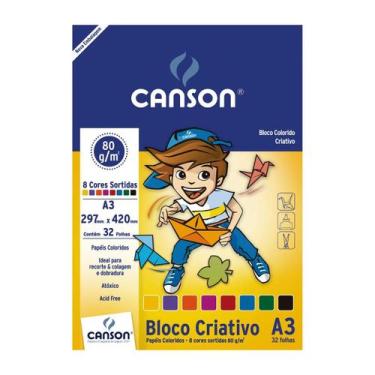 Imagem de Bloco Papel Canson Criativo Colorido 08 Cores 32 Folhas A3 80g