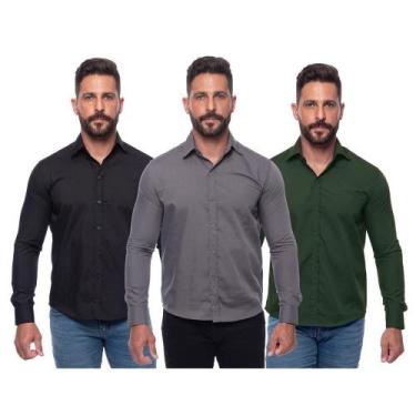 Imagem de Kit Camisa Social Masculina Manga Longa Slim 3 Peças - Teodoro Camisar