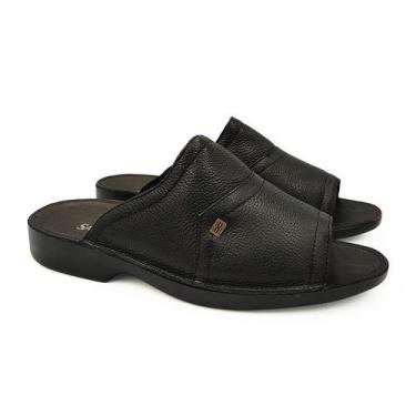 Imagem de Sandália Samello Satiê Chinelo Masculino Tradicional Preto Couro Legít