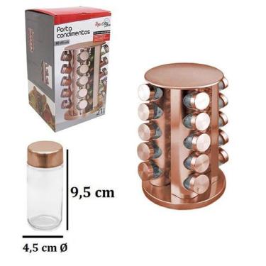 Imagem de Porta Condimentos e Temperos com 20 Vidros de 80 ml + Suporte de Inox 