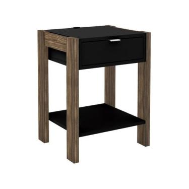 Imagem de Mesa De Cabeceira Com Tomada 1 Gaveta Preto Quarto Nogal - Tecno Mobil