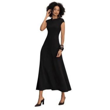 Imagem de Vestido Maxi Solto Malha Flor De Lis, Preto, M