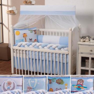 Imagem de Kit berço estampado bebê herói vitorioso com mosquiteiro 9 pçs - RG SH