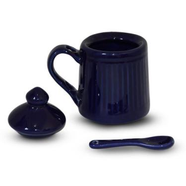 Imagem de Açúcareiro com Tampa e Colher Cerâmica Louças Decoração Cafeterias Pad