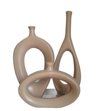 Imagem de Trio Vaso Garrafa Ceramica vazado Decoração Enfeite Casa Sala Rack - N