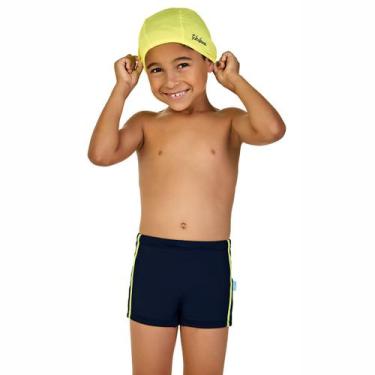 Imagem de Sunga Boxer Natação Infantil com Touca Proteção UV50+ Amarelo Neon Kam
