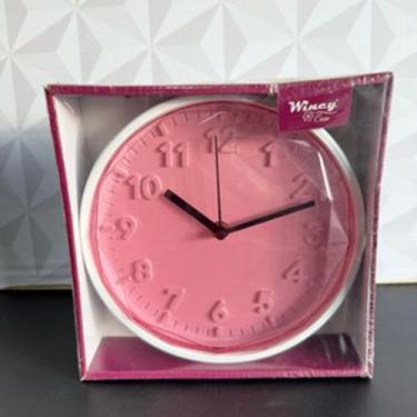 Imagem de Relógio de parede rosa redondo decorativo com ponteiro a pilha para co