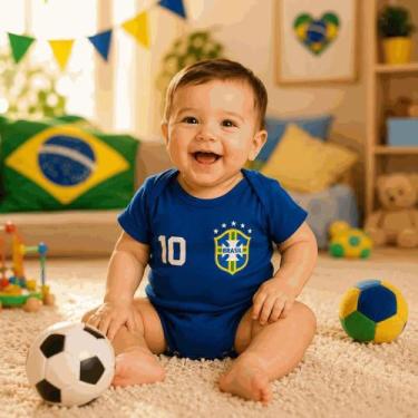 Imagem de Body Bebe Temático Copa Do Mundo Seleção Brasil Mêsversario - - Bebe E