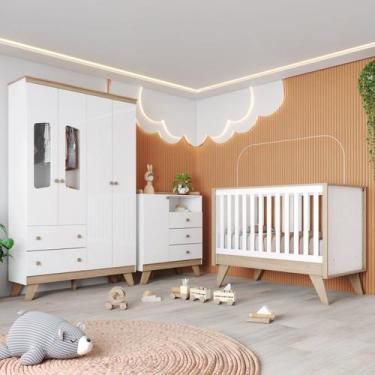 Imagem de Quarto de Bebê Completo Berço 3 em 1 com Guarda Roupa 4 Portas e Cômod