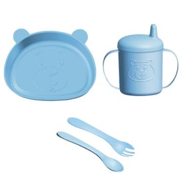 Imagem de Kit Alimentação Infantil Para Bebê Prato Copo Talher 4 Peças Menino ou