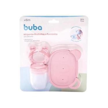 Imagem de Kit Alimentação Infantil Buba Porta Frutas Silicone, Rosa
