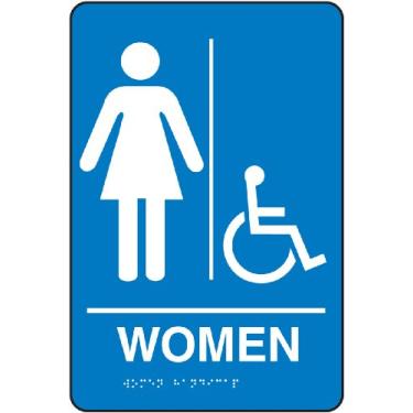 Imagem de Accuform Signs PAD110BU Placa tátil em Braille de Plástico ADA, Legend "Mulheres" com Cadeira de Rodas/Gráfico Acessível para Deficientes, 23 cm de Comprimento x 15 cm de Largura x 1/20.3 cm de