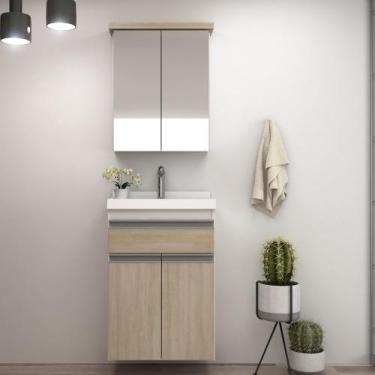 Imagem de Gabinete Para Banheiro 50cm Com Lavatório E Armário Cewal Branco/Patin