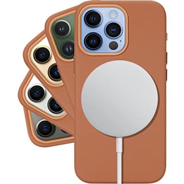 Imagem de LONLI Clássico – (para Apple iPhone 13 Pro Max) – Capa de couro napa genuíno com ímãs integrados para MagSafe – Caramelo