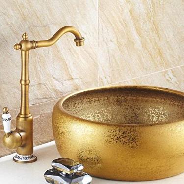 Imagem de JINJIA Torneira de pia de cozinha compatível com 360 °. Torneiras de água quente e fria antigas, torneira misturadora de bacia, fácil de limpar