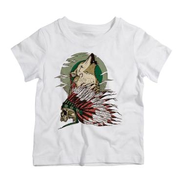 Imagem de Camiseta Infantil Caveira Cocar Indio Com Lobo