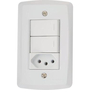 Imagem de Conjunto 4x2 com 2 Interruptores Paralelos 10 A 250 V e 1 Tomada 2P+T 10 A 250 V Tramontina Lux2 Branco Tramontina