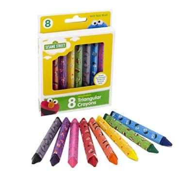 Imagem de Sesame Street 8 gizes de cera triangulares laváveis para crianças e crianças, não enrolam, cores sortidas, ótimo para salas de aula