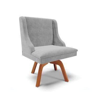 Imagem de Cadeira Suede Cinza Giratória De Madeira