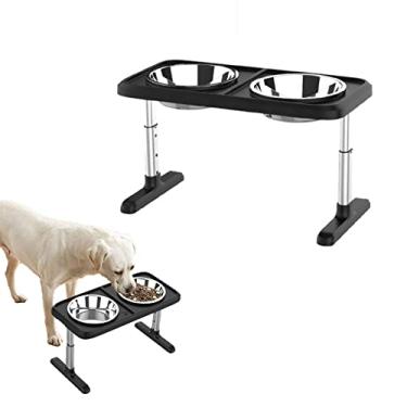Imagem de Tigelas elevadas para cães, alimentador de tigela de gato criado com 2 tigelas de aço inoxidável para alimentos e água para cães pequenos, médios grandes, 4 alturas 7,4 cm, 22,6 cm, 27,4 cm, 32 cm, preto