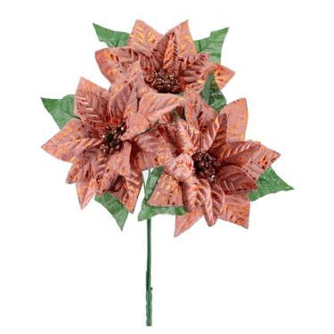 Imagem de Buquê Natal Bico de Papagaio Lamê Rosê Gold 3 Flores 35cm - Yangzi