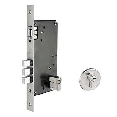 Imagem de Fechadura Rolete 3 Pinos Redonda Escovada Chave Multiponto Cilindro - 7cm