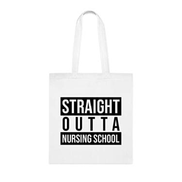 Imagem de Sacola de escola de enfermagem Straight Outta, presente divertido, bolsa de ombro de amamentação, bolsas reutilizáveis para amamentação, cesta de Natal de aniversário, ideia de presente, Branco