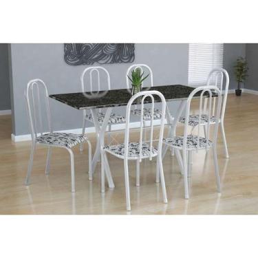 Imagem de Conjunto De Mesa Miame Com 6 Cadeiras Madri Branco E Branco Floral - F
