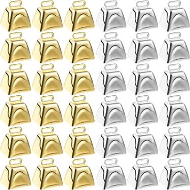 Imagem de 36 peças de sinos de vaca para artesanato, sinos de Natal, sinos de decoração vintage com ganchos de mola para pendurar sinos de vento de Natal, fazendo cachorro, treinamento, campainha, decoração de casamento, ouro e prata