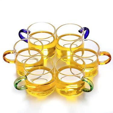 Imagem de Conjunto de canecas de café, conjunto de 6 (4 oz) copo de café de vidro transparente com alça de cor copo de chá de vidro transparente, canecas para café, caneca de chá, copo de chá, canecas de flores