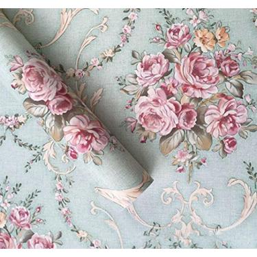 Imagem de Adesivo de papel de parede autoadesivo Amao verde claro damasco floral descasque e cole para decoração de casa de cozinha, feriado, 45 cm x 200 cm
