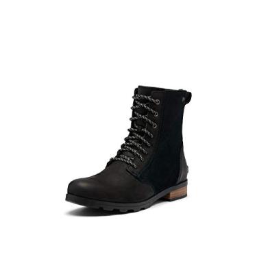Imagem de Sorel Bota feminina Emelie de renda curta - chuva leve e chuva forte - impermeável - preta, Preto, 5.5 B (M)