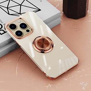 Imagem de Capa magnética macia de silicone transparente para iphone 14 13 12 11 pro max xs xr 8 plus capas claras com suporte de anel, ouro rosa, para iphone xs max