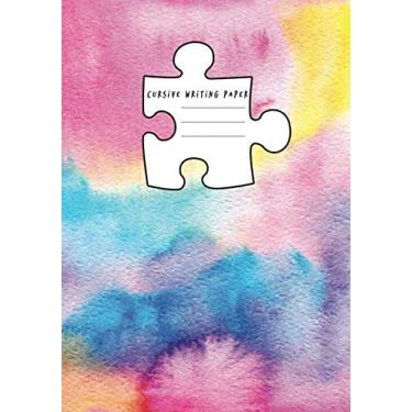 Imagem de Papel de escrita cursivo: prática de caligrafia, escrita spenceriana, caderno de escrita Longhand livro de trabalho de papel pautado para crianças, adolescentes, crianças aprenderem como... para diário iniciante, capa de quebra-cabeça de água colorida
