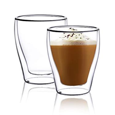 Imagem de CNGLASS Canecas de café de vidro isolante de parede dupla, copos de chá transparentes de 250 ml para cappuccino, latte, expresso, conjunto de 2