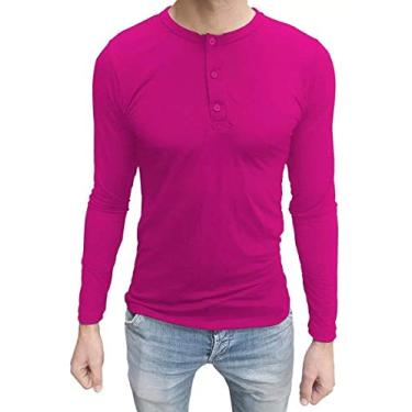 Imagem de Camiseta Henley Manga Longa tamanho:g;cor:rosa-pink