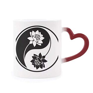 Imagem de Caneca de grés que muda de cor vermelha com estampa branca preta sensível ao calor