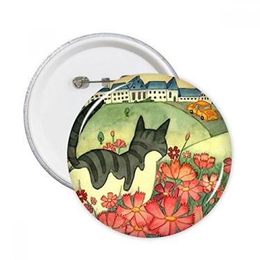 Imagem de Miaoji Pintura Aquarela Flores Gato Cidade Pinos Redondo Emblema Decoração Roupas 5 peças Presente