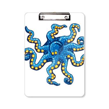 Imagem de Blue Octopus Marine Life padrão de desenho animado prancheta pasta escrita placa de apoio A4