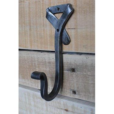 Imagem de GoCraft Gancho de ferro forjado feito à mão | Gancho para casacos, chapéus, cachecóis, chaves | Decoração de parede colonial decorativa de metal forjado