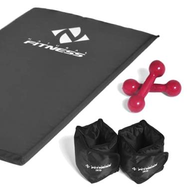 Imagem de NaturalFitness Kit de Academia com Mat de Exercício Preto, Halteres 2kg e Caneleiras 3kg para Fitness e Musculação
