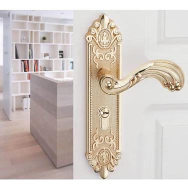 Imagem de Maçaneta da porta de encaixe do quarto vintage mudo Trava de segurança dividida com fechadura silenciosa Móveis para portas internas, dourada
