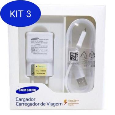 Imagem de Kit 3 Carregador Turbo Samsung 15W Galaxy J5 Prime Micro Usb