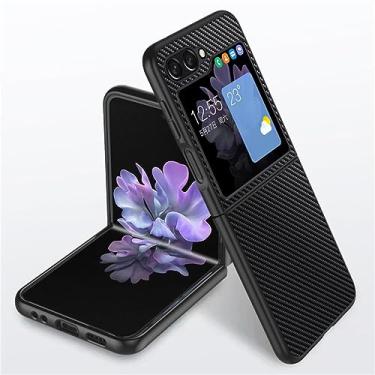Imagem de Capa de couro para Samsung Galaxy Z Flip 5 capa de telefone para Samsung ZFlip 3 Flip4 Flip3 Flip5 5G capa à prova de choque moldura macia, preto carbono, para Samsung Z Flip4