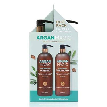 Imagem de Duo de shampoo e condicionador hidratante Argan Magic Shine - limpa suavemente, aumenta o brilho, controla o frizz, restaura a umidade, desembaraça | 