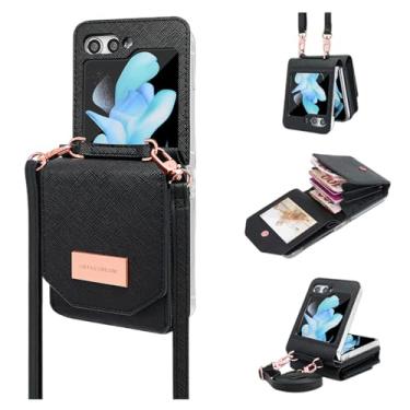 Imagem de Carteira crossbody capa de telefone de couro PU para Samsung Galaxy Z Flip 5 4 3 Flip5 Flip4 Flip3 5G Bolsa Capa para porta-cartões, preta, para Galaxy Z Flip5