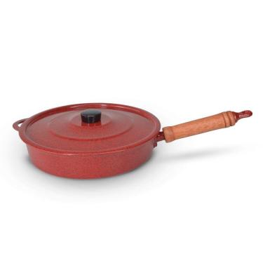 Imagem de Frigideira Fundida Alumínio Batido Grosso Com Tampa 26cm - Vermelho