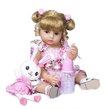 Imagem de Boneca bebê reborn brinquedo realista de silicone 50CM pode dar banho baby menina original doce bebe (Olhos azuis, B4)
