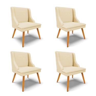 Imagem de Kit 4 Cadeiras Estofadas Para Sala De Jantar Pés Palito Lia Veludo Off White Luxo - Ibiza